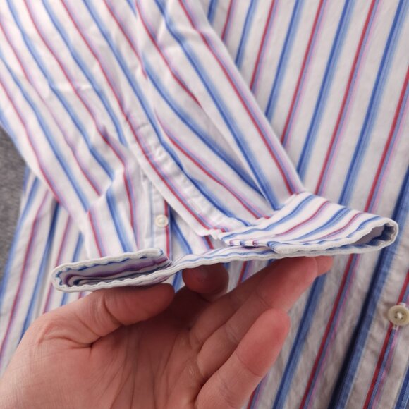 Faconnable Blue Red Pink XL Cotton Club Striped Point French Button Up Pocket - Picture 5 of 16